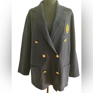 Ralph Lauren Navy Double Breasted Wool Blazer Gold Crest Buttons Size Medium